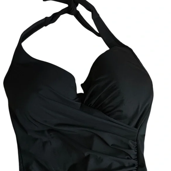 Magicsuit Miraclesuit One Pc Swimsuit Sz 16DD 16 DD XL 1X Black Halter Ruched - Picture 2 of 5